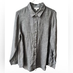 J. Jill Love Linen Women’s Petite S Top Gray Button Up Shirt Gray